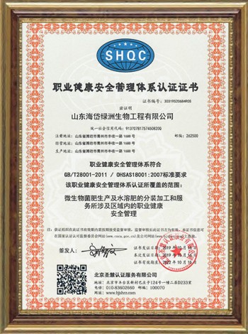 Certificate of Occupational Health and Safety Management Systems